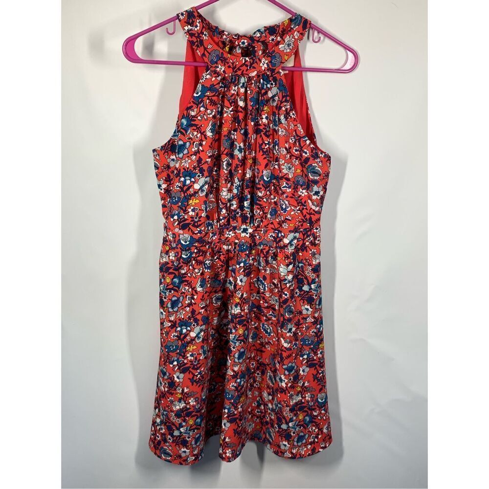Loft Women's Floral Sleeveless Fit & Flare Halter Dress Red Multicolor Size SP